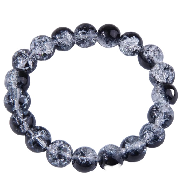 Black and Clear Crackle Glass Beaded Elastic Bracelet - Picture 1 of 5